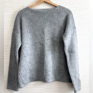 Theory Gray Women's Crew Neck Faux Fur Sweater Size P